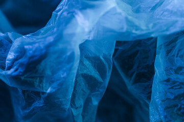 Blue polyethylene. Heterogeneous texture of polyethylene. Close-up.