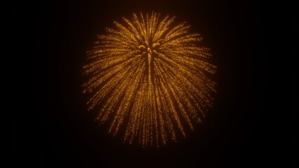 Yellow - orange volley of fireworks on the dark isolated, 3D rendering
