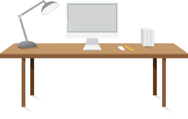 Computer on table and lamp