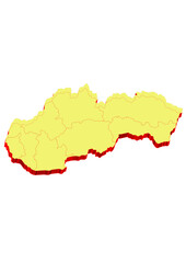 Illustration of the map of Slovakia with Unitary District, Region, Province, Municipality, Federal District, Division, Department, Commune Municipality, Canton Map 3D