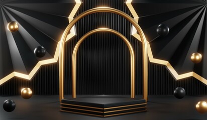 3D rendering of blank product background for cream cosmetics Modern black podium background