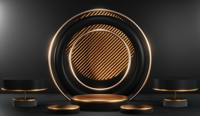 3D rendering of blank product background for cream cosmetics Modern black podium background