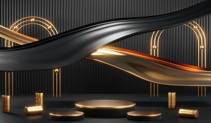 Obraz premium 3D rendering of blank product background for cream cosmetics Modern black podium background