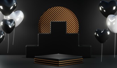 3D rendering of blank product background for cream cosmetics Modern black podium background