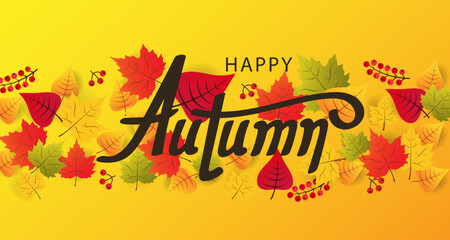 Autumn background with leaf for shopping sale Banner for promotion discount season. Vector illustration template. Thanksgiving backdrop