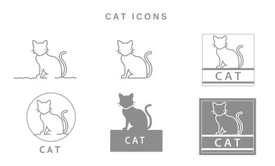cat icon in vector, for brand logo, signboard, infographic and product package and label. Cute kitten sitting pose design, simple, line art, silhouette, isolated on white background