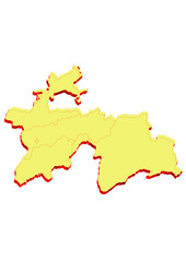 Obraz premium Illustration of the map of Tajikistan with Unitary District, Region, Province, Municipality, Federal District, Division, Department, Commune Municipality, Canton Map 3D