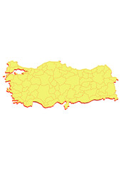 Illustration of the map of Turkey with Unitary District, Region, Province, Municipality, Federal District, Division, Department, Commune Municipality, Canton Map 3D