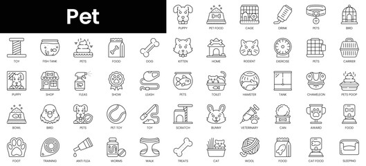 Set of outline pet icons. Minimalist thin linear web icon set. vector illustration.