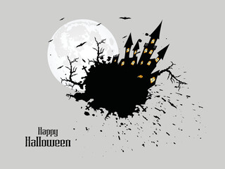 Halloween illustration dead trees moon haunted house and bats composition over cemetery flat design 29