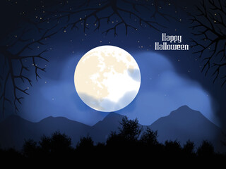Gradient halloween night moon background with dead trees 22
