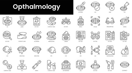 Set of outline opthalmology icons. Minimalist thin linear web icon set. vector illustration.