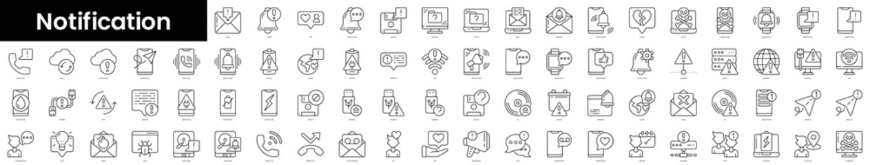 Set of outline notification icons. Minimalist thin linear web icon set. vector illustration.