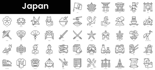 Obraz premium Set of outline japan icons. Minimalist thin linear web icon set. vector illustration.