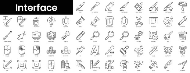 Set of outline interface icons. Minimalist thin linear web icon set. vector illustration.