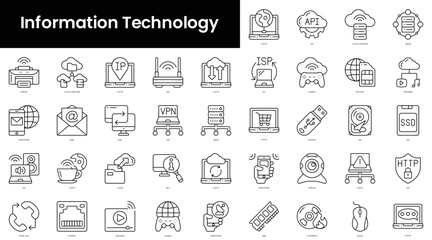 Set of outline information technology icons. Minimalist thin linear web icon set. vector illustration.