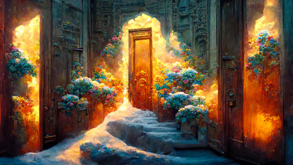 Ethereal summer flowers carved fire door