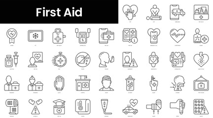 Set of outline first aid icons. Minimalist thin linear web icon set. vector illustration. - obrazy, fototapety, plakaty