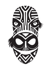 Tribal African Mask - Black and White Illustration