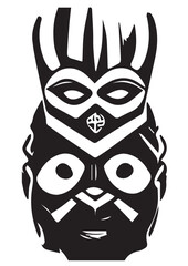 Tribal African Mask - Black and White Illustration