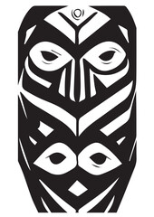 Tribal African Mask - Black and White Illustration