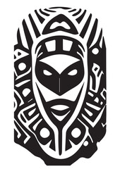 Tribal African Mask - Black and White Illustration