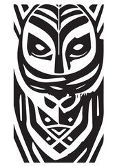 Tribal African Mask - Black and White Illustration