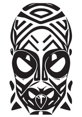 Tribal African Mask - Black and White Illustration