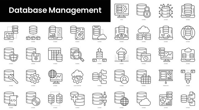 Set of outline database management icons. Minimalist thin linear web icon set. vector illustration.