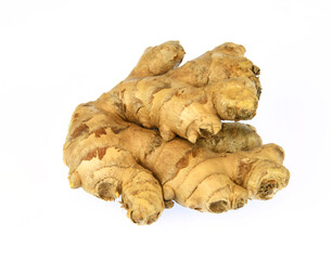close up on ginger root isolated on white background