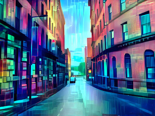 Naklejka premium Looking Down Burnett Street in, Little Germany, Bradford digital art
