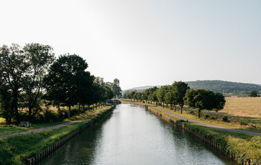 landscape with river Canal in park with trees & countryside