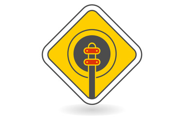 yellow black red road sign
