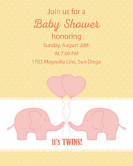 Twins baby shower invitation template vector illustration