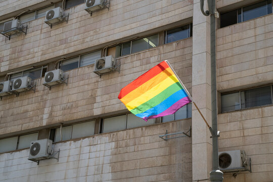 A Rainbow Flag on an Office Building