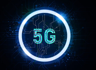 The concept conveys the communication technology of the 5th generation or 5G.