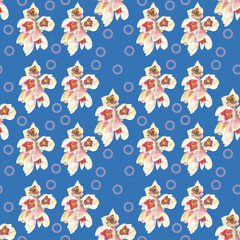 Succulent floral French blue seamless pattern background.