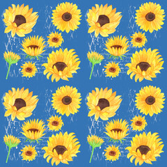 Sunflower and French blue repeating pattern background.