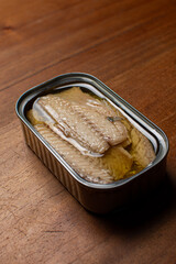 Canned sardine. Fast food. Fish.