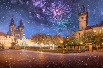 Fotobehang Old town square in Prague at Christmass time, Czech Republic © Serenity-H