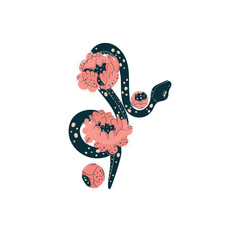 Magic esoteric snake in flowers