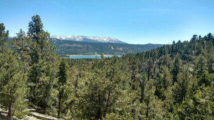 mountains snow lake mountain range hiking trail snow covered season nature pine conifer trees vista