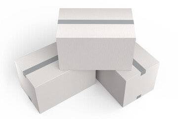 Cardboard box or carton on white background, carrying parcel and online shopping