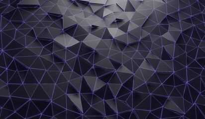 3d render, abstract dark violet crystal background, faceted texture, macro panorama, wide panoramic polygonal wallpaper