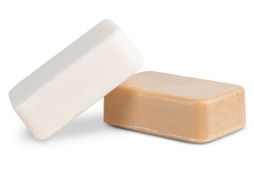 Soap bar. Two antibacterial soap bars for wash hand and body. Homemade  natural organic soap. Aromatic cosmetic for bath of bathtub. Clean skin. Good for bathroom, toilet. White  isolated background.