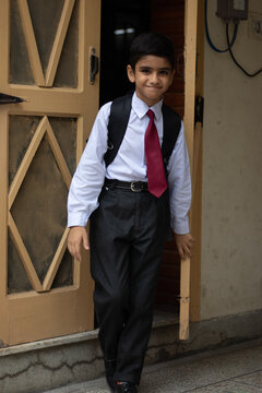 A student leaving for school