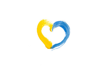 Drawn heart Ukrainian flag on a white background. Isolate.