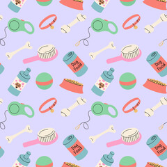 Seamless pattern with dog accessories.