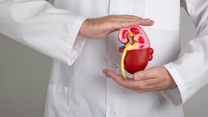 Doctor hands holding kidneys shape. Health care, medical insurance concept.