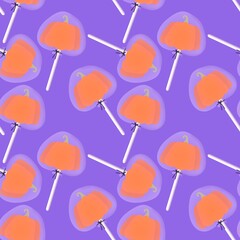 Cartoon sugar candy seamless Halloween pumpkins lollipop pattern for wrapping and kids clothes print